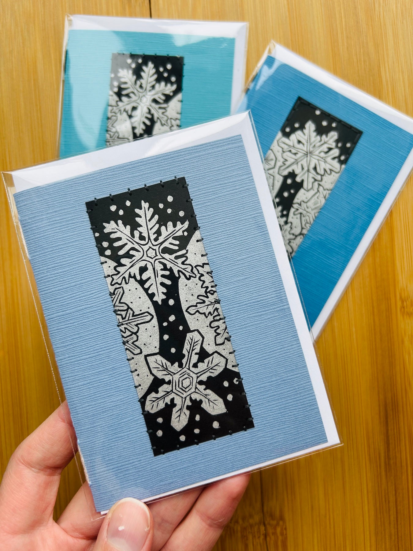 Silver Snowflakes - Original Linocut Art Card (Individual)
