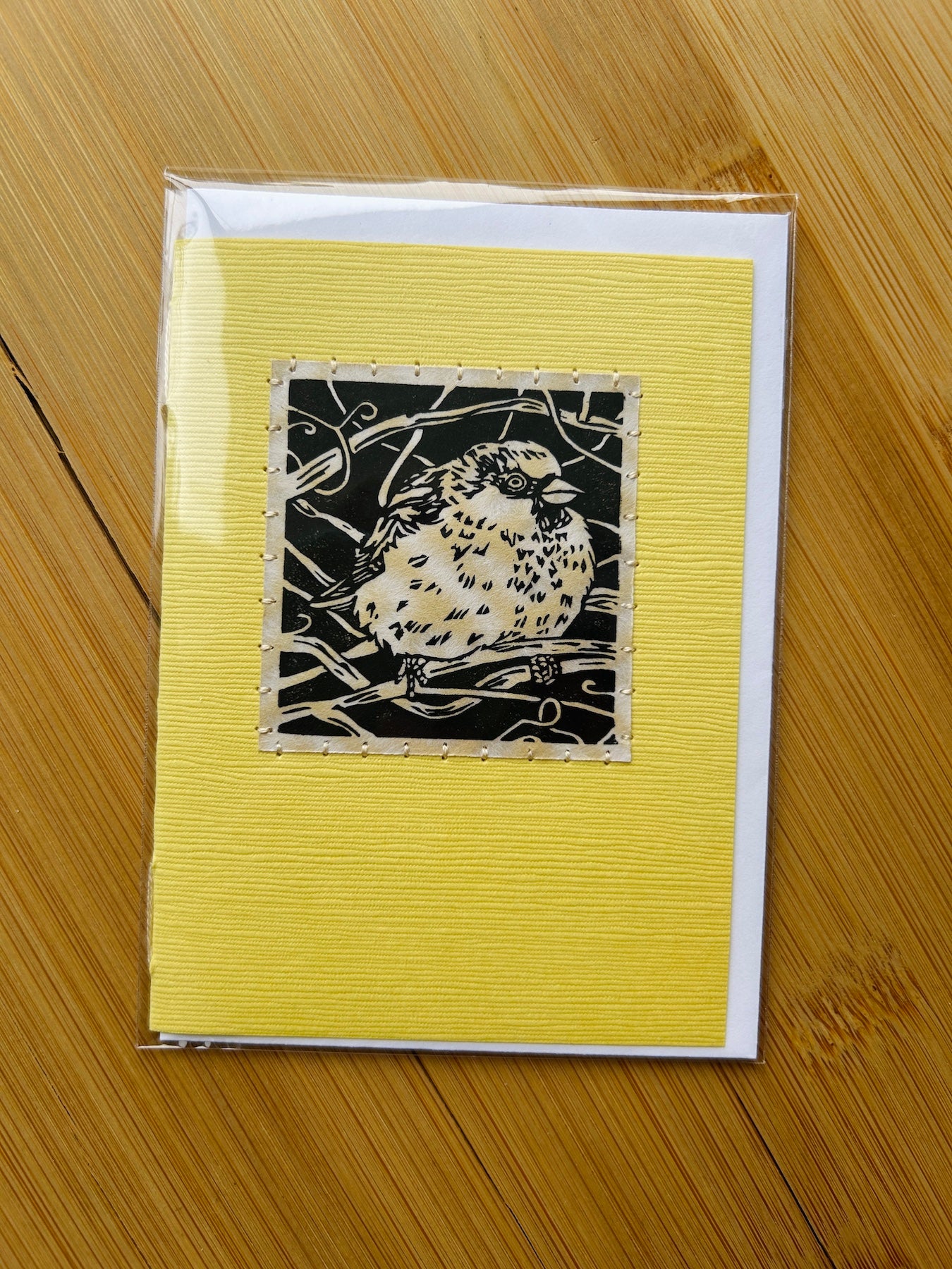 Round Sparrow - Original Linocut Art Card (Individual)