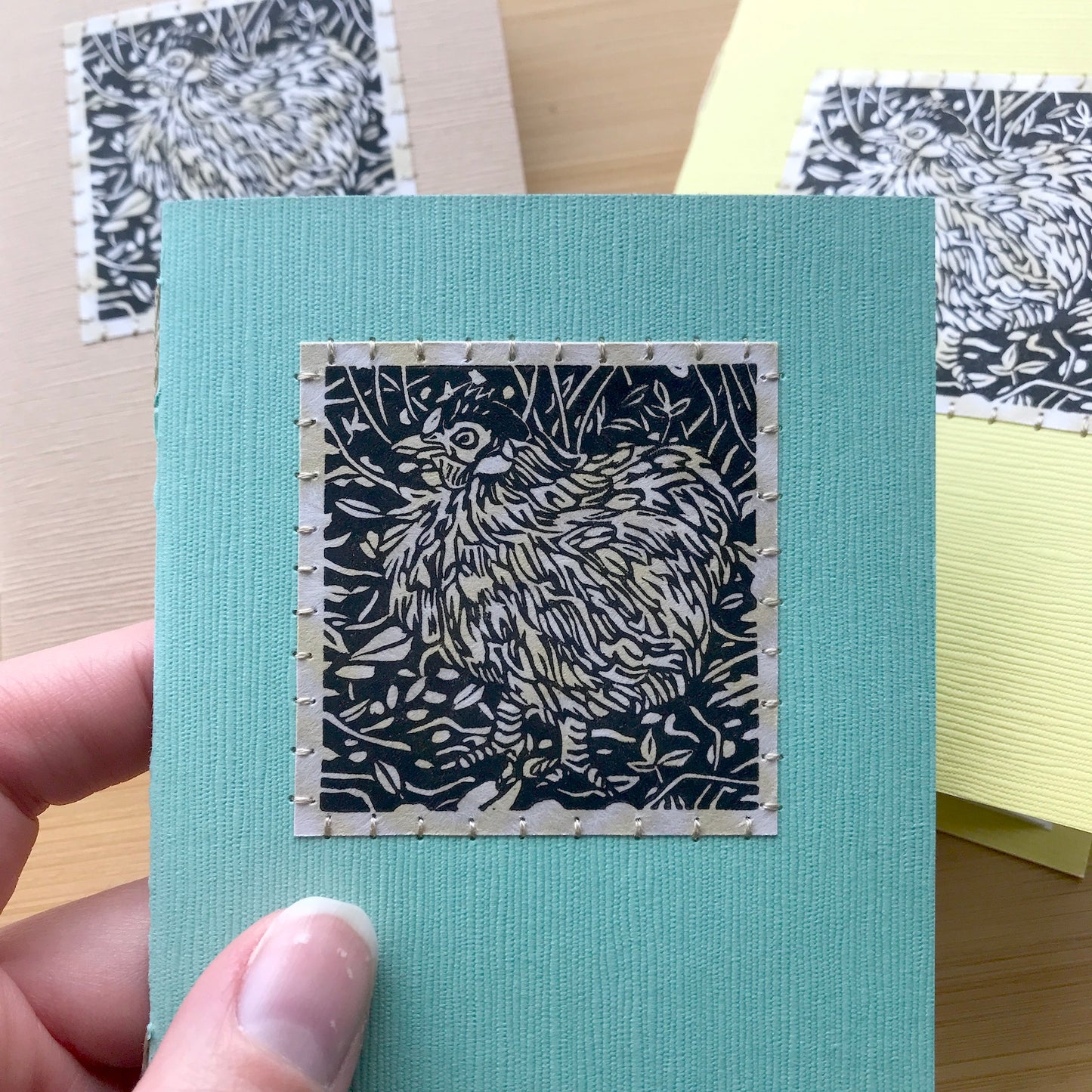 Fluffy Chicken - Original Linocut Art Card (Individual)