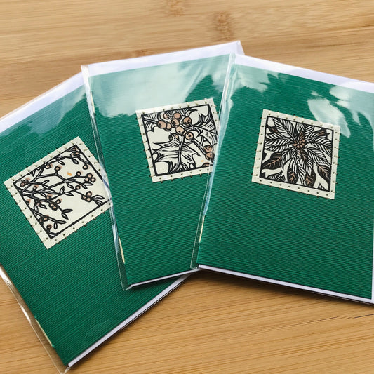 Winter Plant Trio - Original Linocut Art Card (3 PACK)