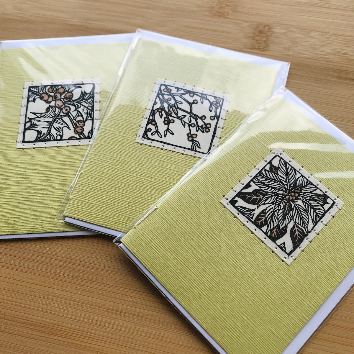 Winter Plant Trio - Original Linocut Art Card (3 PACK)