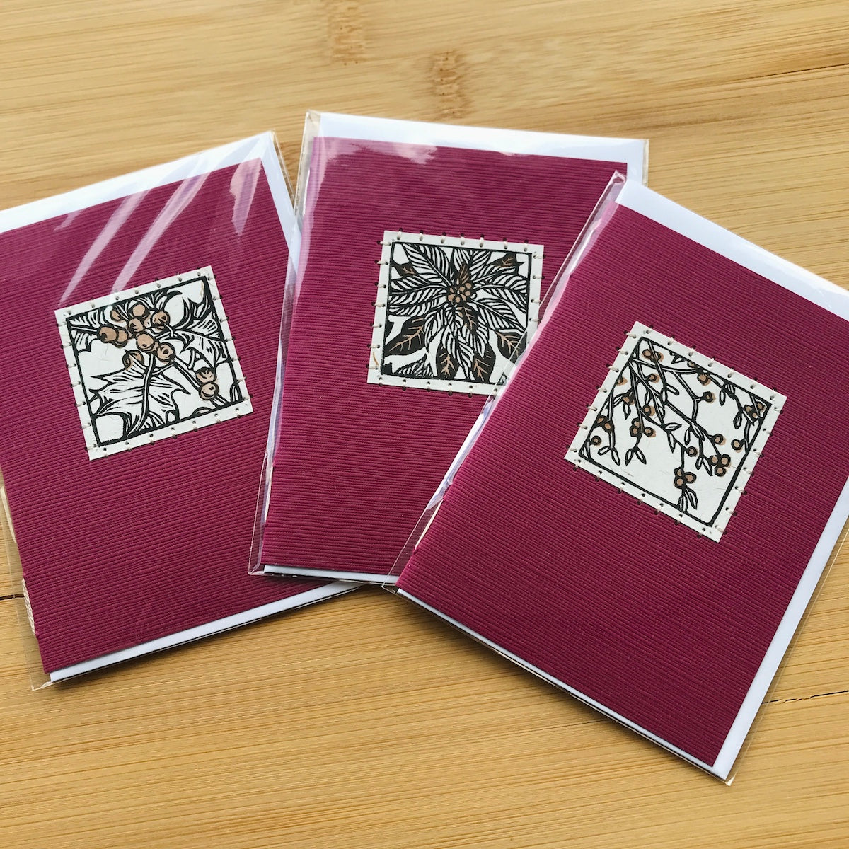 Winter Plant Trio - Original Linocut Art Card (3 PACK)
