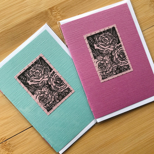 Bouquet of Roses - Original Linocut Art Card (Individual)