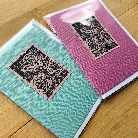 Bouquet of Roses - Original Linocut Art Card (Individual)