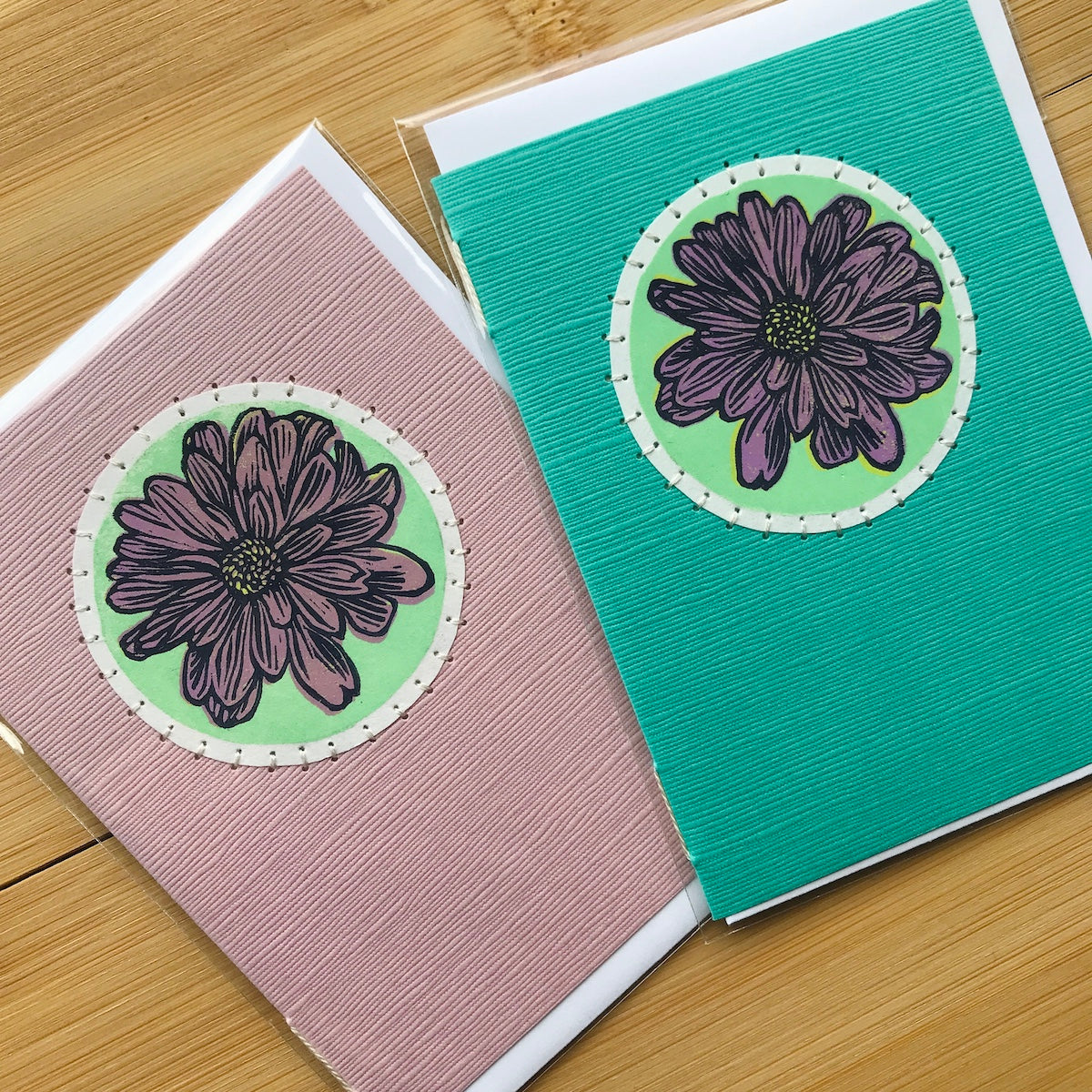 Purple Flower - Original Linocut Art Card (Individual)