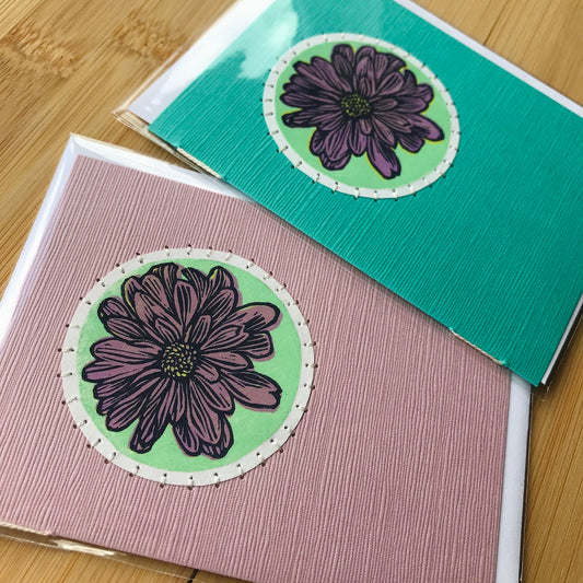 Purple Flower - Original Linocut Art Card (Individual)