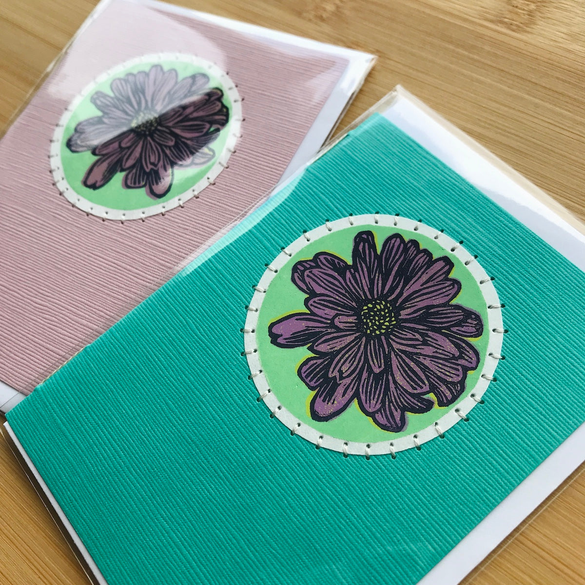Purple Flower - Original Linocut Art Card (Individual)