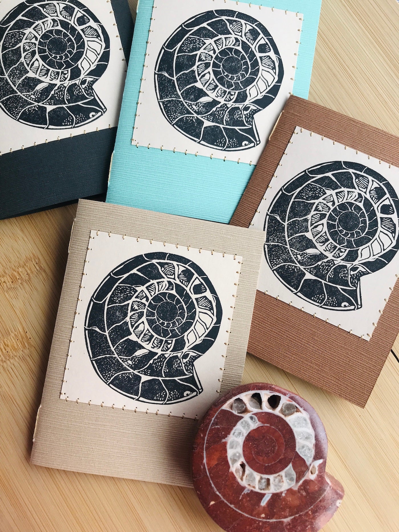 Ammonite Fossil - Original Linocut Art Card (Individual)