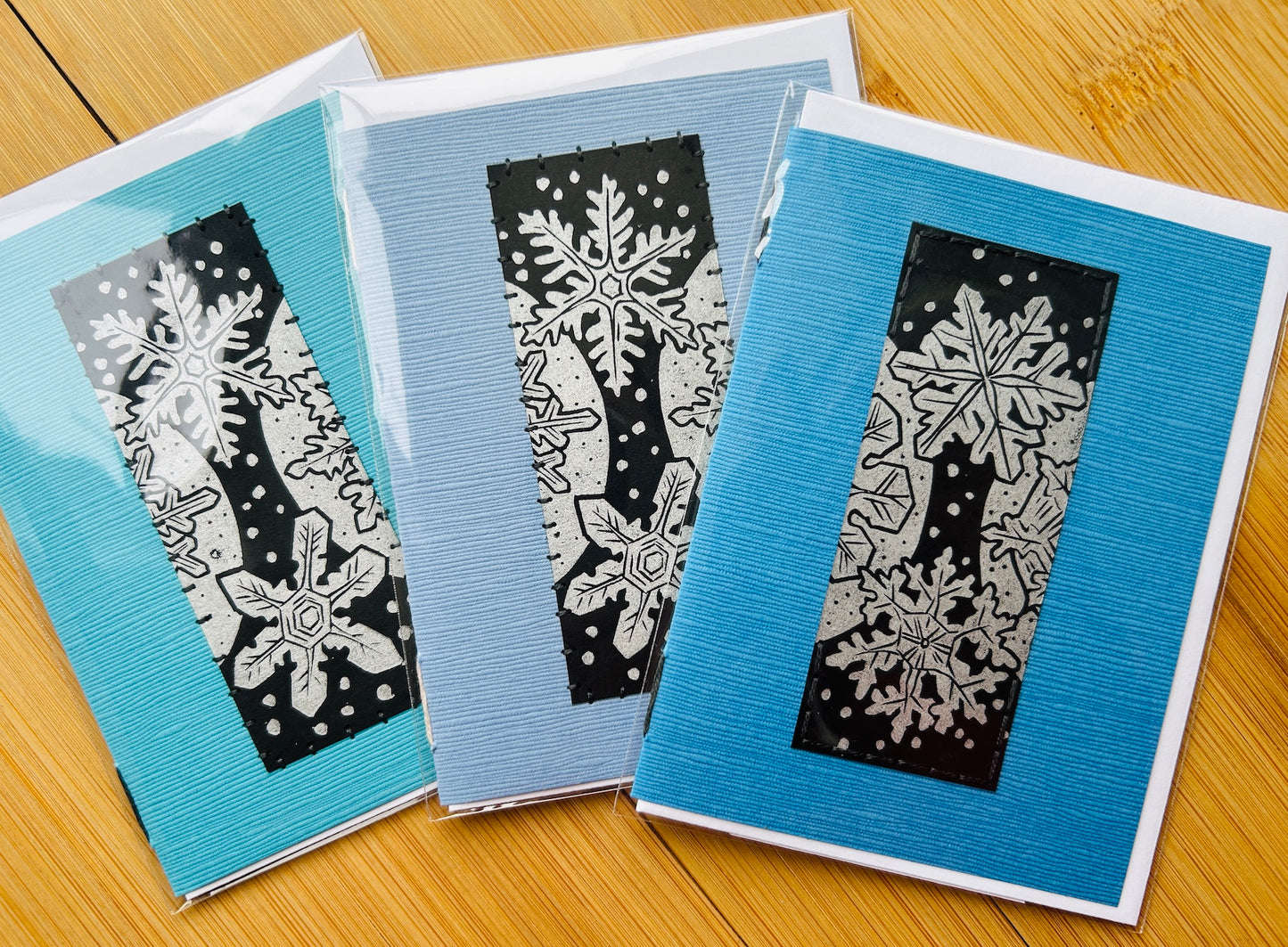 Silver Snowflakes - Original Linocut Art Card (Individual)