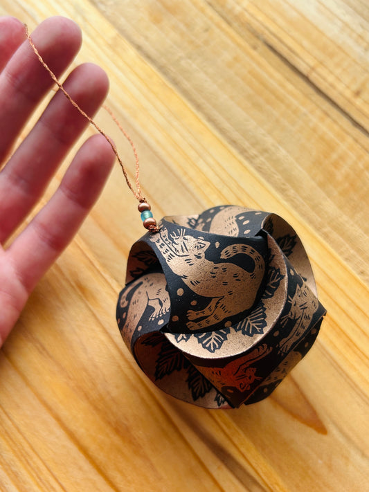 Copper Cats - Hand-Printed Paper Ornament (DIY)