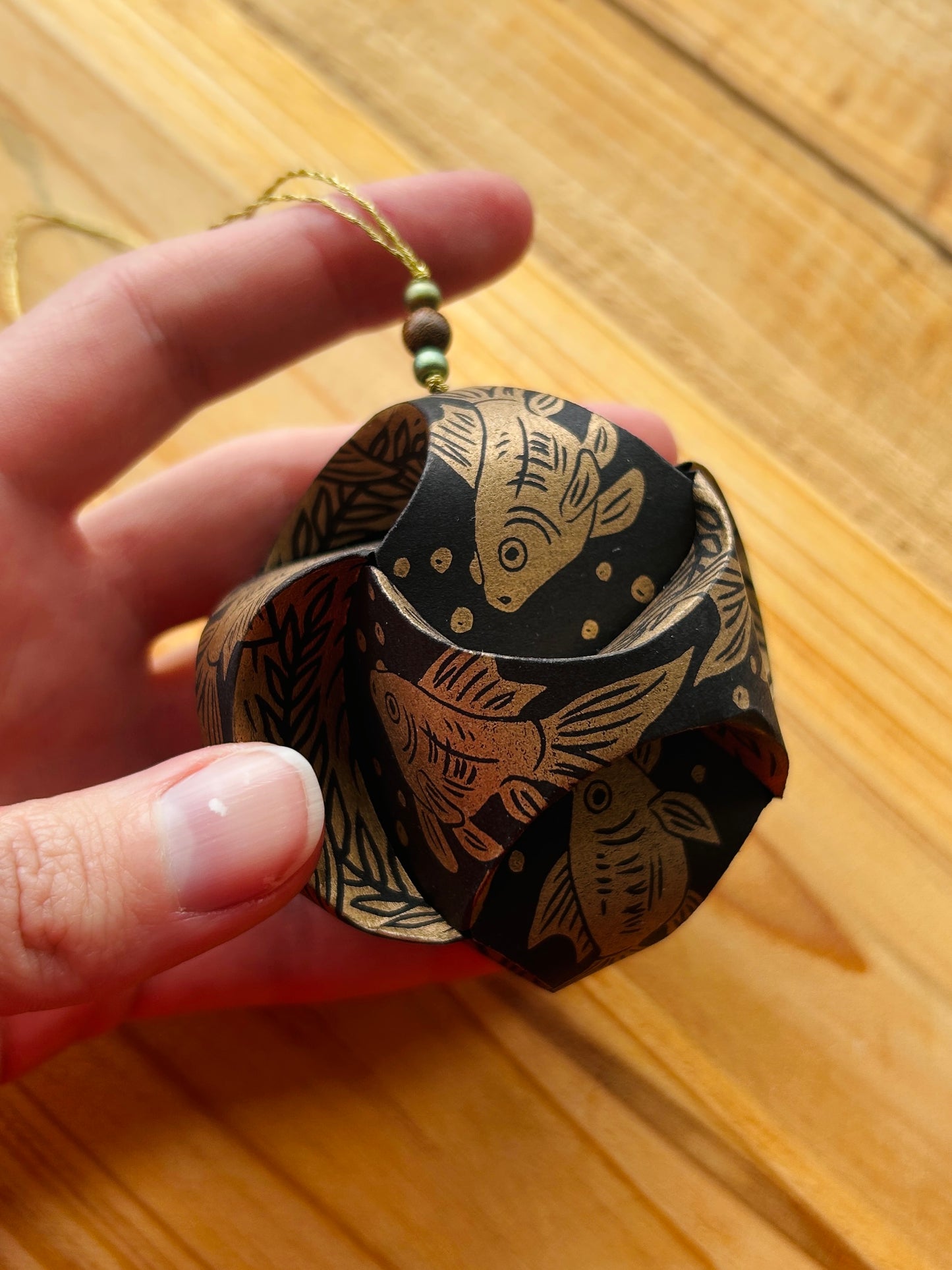 Gold Fishes - Hand-Printed Paper Ornament (DIY)