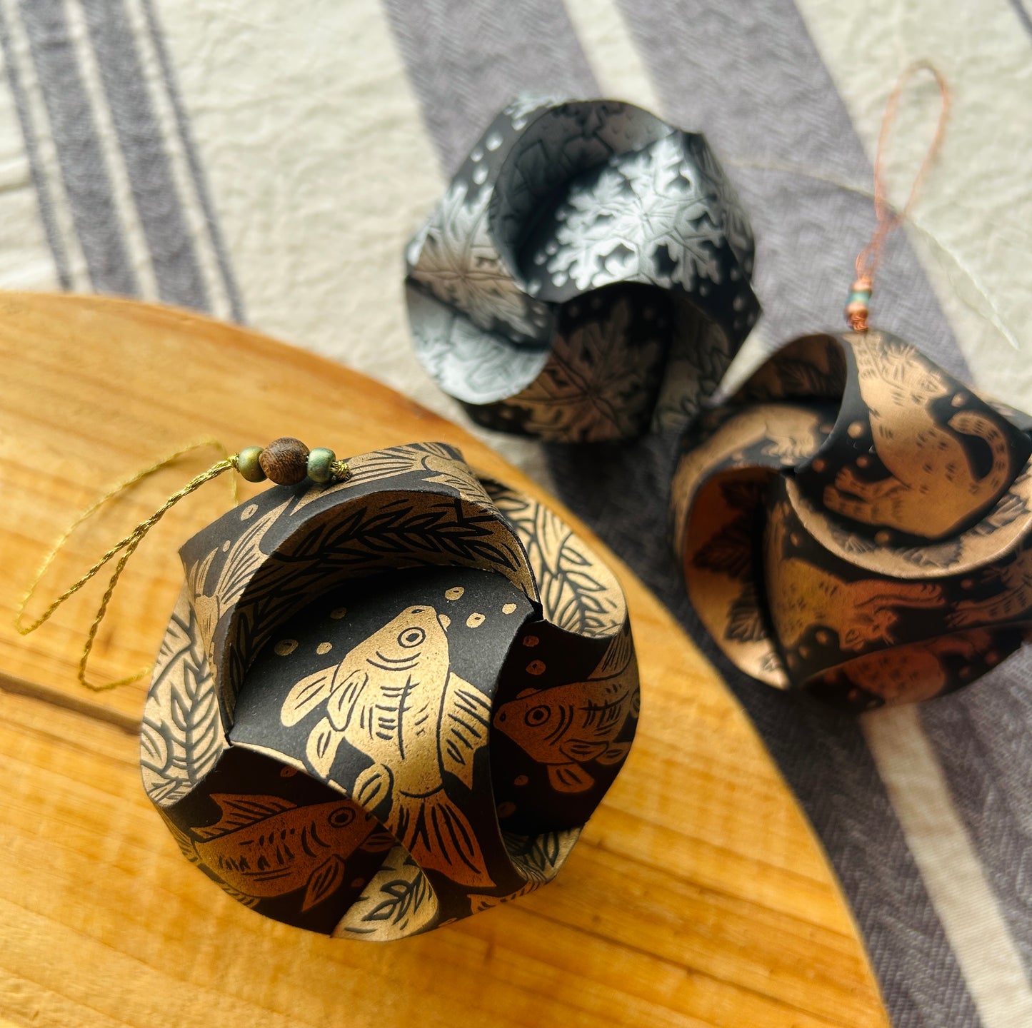 Gold Fishes - Hand-Printed Paper Ornament (DIY)