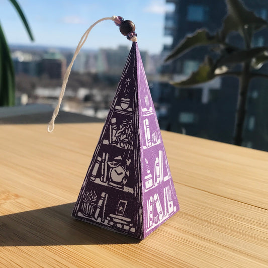 Tiny Bookcase - Hand-Printed Paper Ornament (DIY)