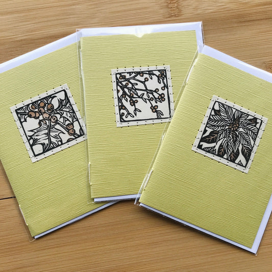 Winter Plant Trio - Original Linocut Art Card (3 PACK)