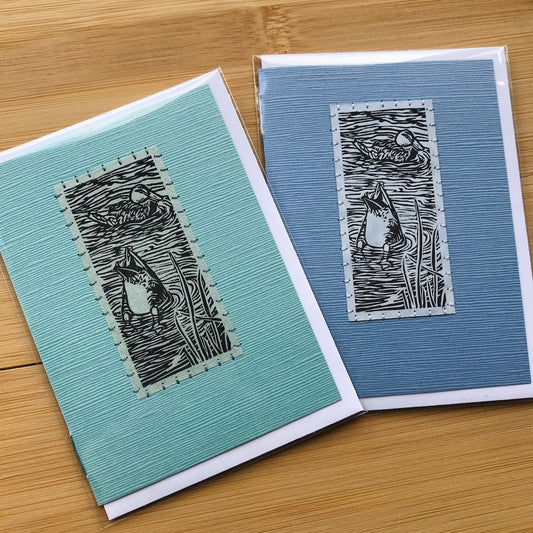 Diving Duck - Original Linocut Art Card (Individual)