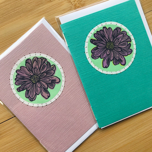 Purple Flower - Original Linocut Art Card (Individual)