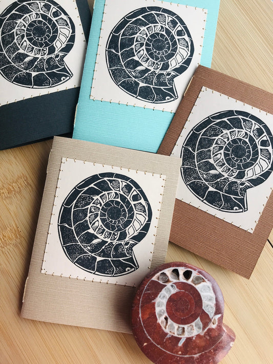 Ammonite Fossil - Original Linocut Art Card (Individual)